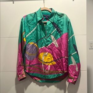 RALPH LAUREN PURPLE LABEL PURE SILK JOCKEY PRINT Blouse size 6